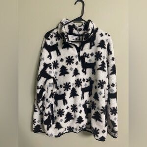 Vera Bradley Womens Teddy Fleece Pocket Pullover Sweater Nordic Deer Size 2XL